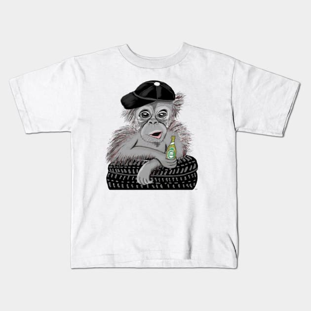 chimpanzee with beer Kids T-Shirt by msmart
